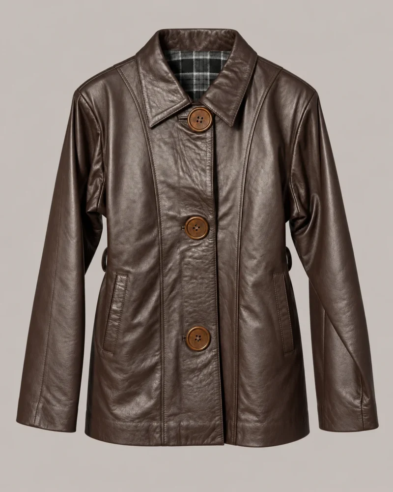 Abrigo de Cuero Napa Chocolate para Mujer Hero