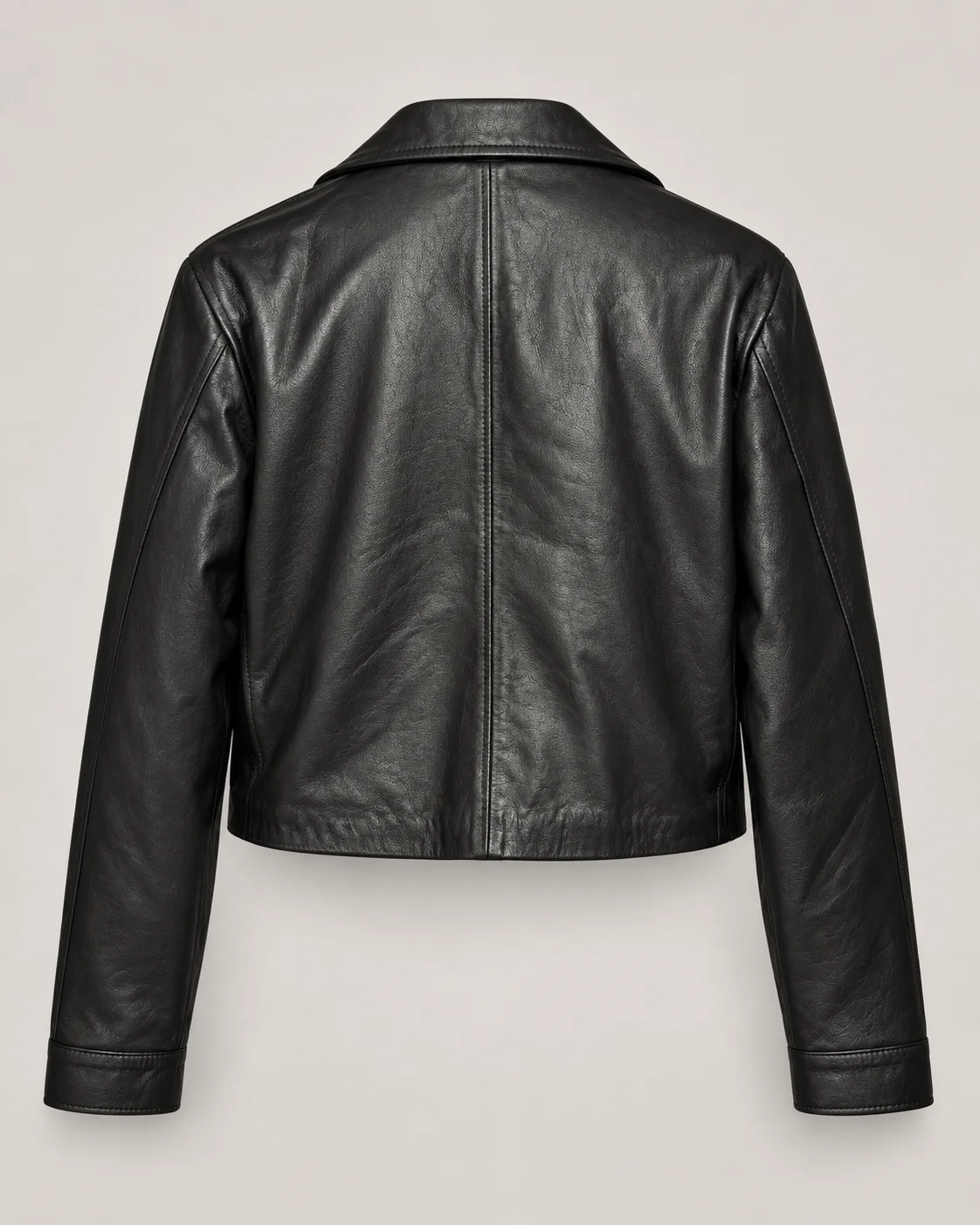 Chaqueta Biker Cropped de Cuero Negro para Mujer - Image 2