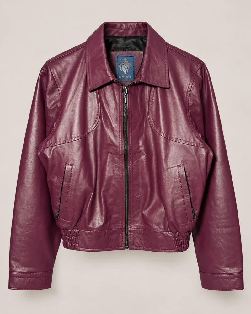 Chaqueta Bomber de Cuero Napa Uva para Mujer Hero