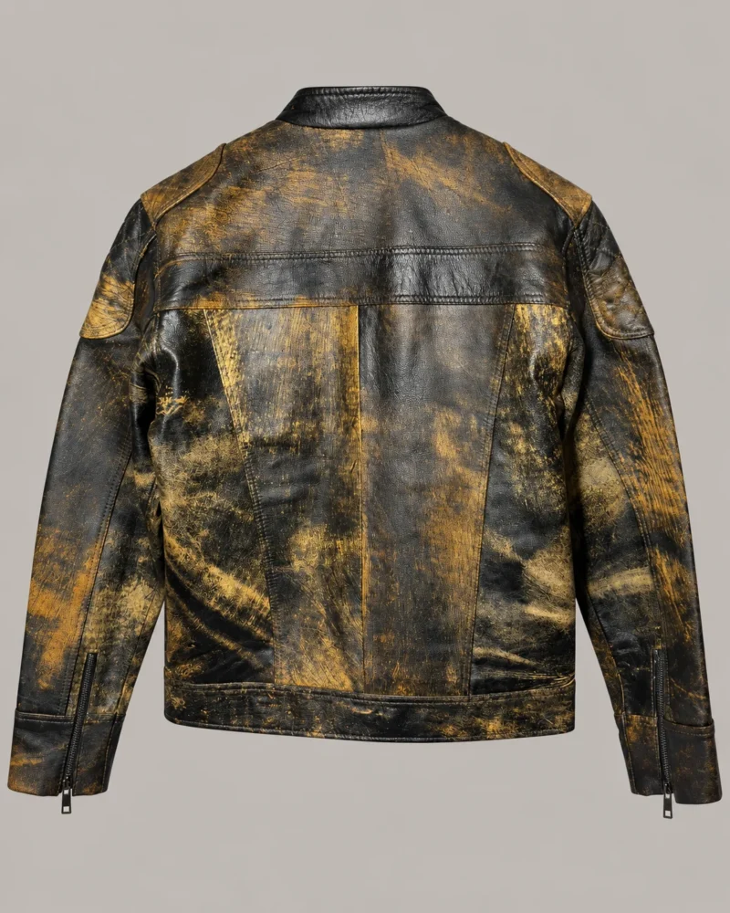 Chaqueta Militar de Cuero Amarillo y Negro para Hombre Espaldar