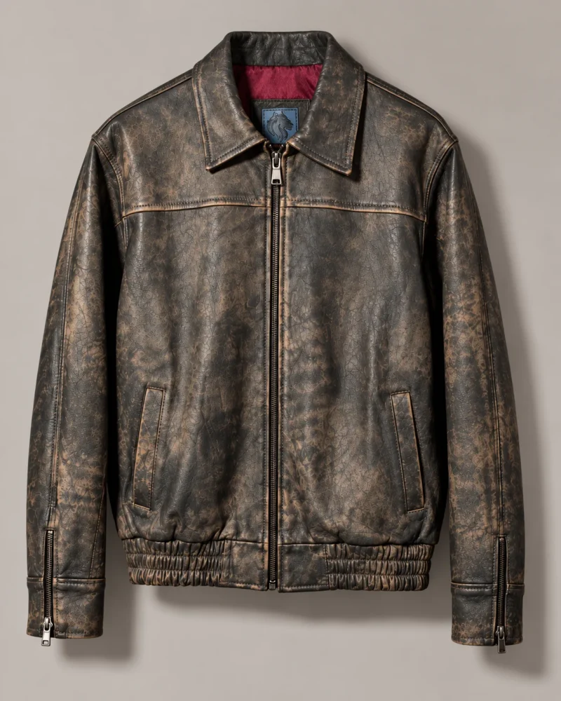 Chaqueta de cuero vintage gris hero