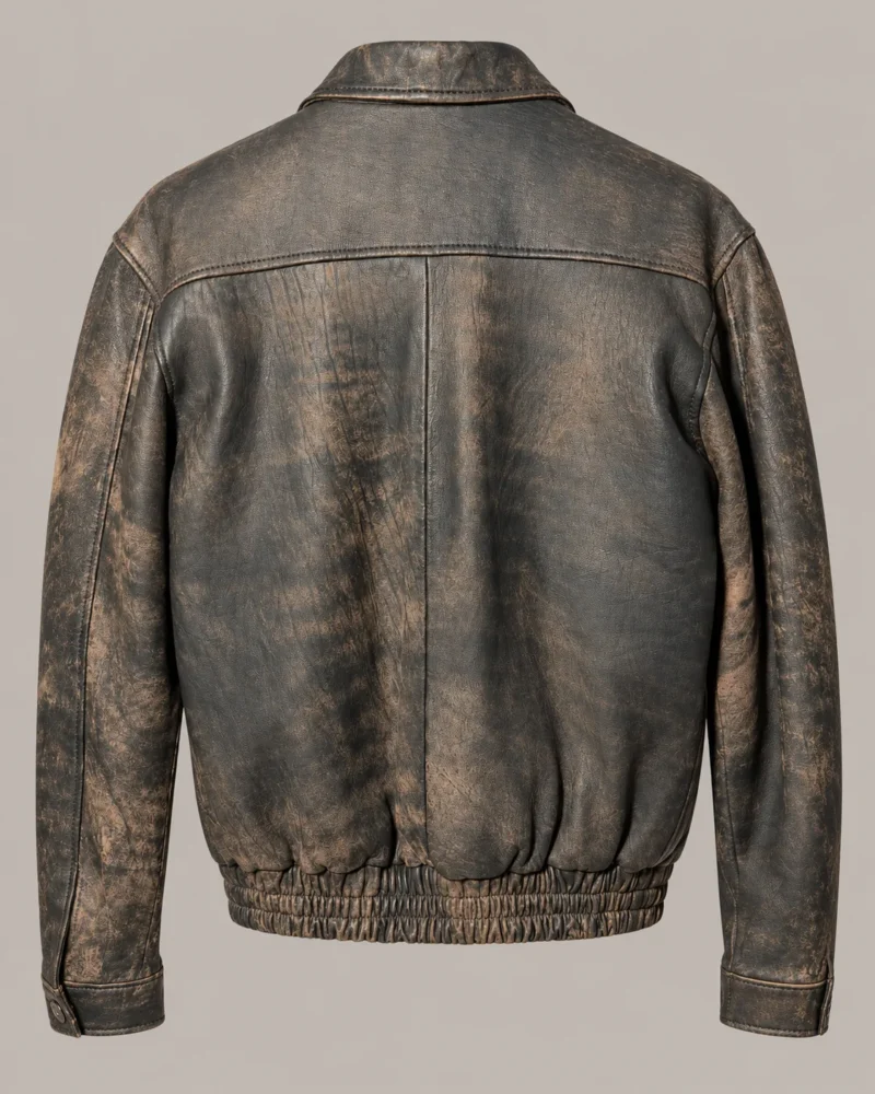 Chaqueta de cuero vintage gris espaldar